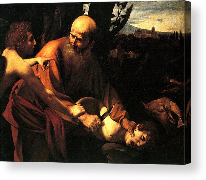 Caravaggio Acrylic Print featuring the digital art Sacrifice of Issac by Caravaggio