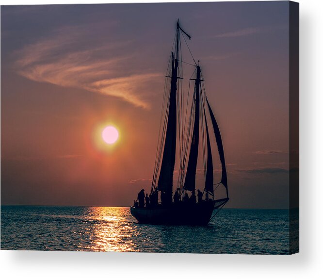 Waterscape Acrylic Print featuring the photograph Sailboat at Sunset by Terry Ann Morris