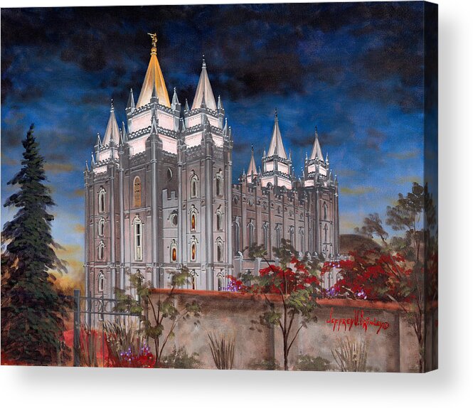 Temple Acrylic Print featuring the painting Salt Lake Temple by Jeff Brimley