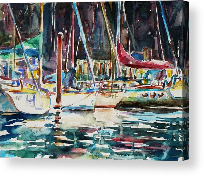 Watercolour Acrylic Print featuring the painting Santa Cruz Dock by Xueling Zou