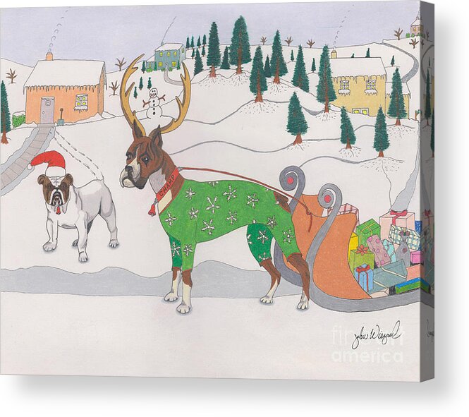 Winter Acrylic Print featuring the drawing Santas Helpers by John Wiegand
