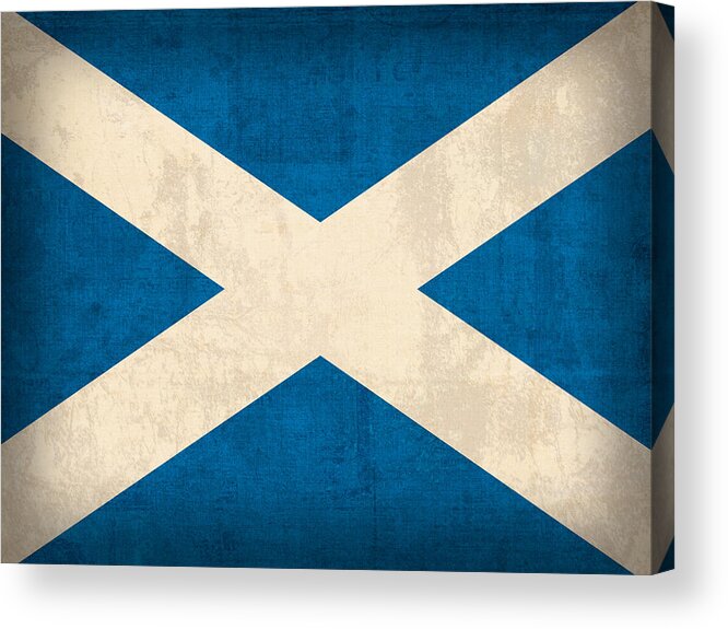 Scotland Flag Vintage Distressed Finish Acrylic Print featuring the mixed media Scotland Flag Vintage Distressed Finish by Design Turnpike