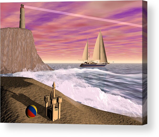 Lighthouse Acrylic Print featuring the digital art Sea and Sand by Michele Wilson