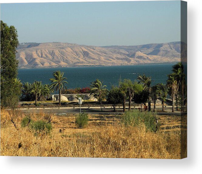 Sea Of Galilee Acrylic Print featuring the photograph Sea of Galilee and the Golan Heights by Rita Adams