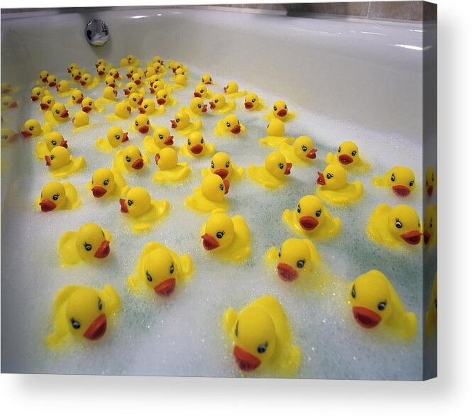 Duckling Acrylic Print featuring the photograph Sea of toy ducks by Clu