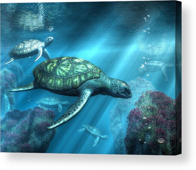 Sea Turtles Acrylic Print featuring the digital art Sea Turtles by Daniel Eskridge