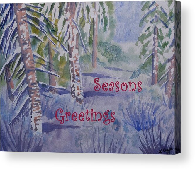 Seasons Greetings Acrylic Print featuring the painting Seasons Greetings - Snowy Winter Path by Cascade Colors