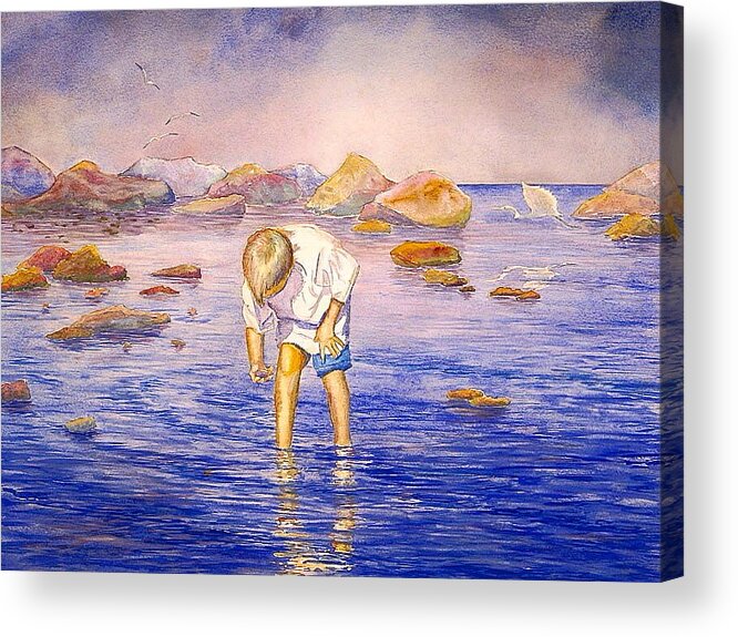 Seascape Acrylic Print featuring the painting Shell Collecting by AnnaJo Vahle