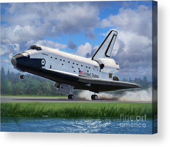 Space Acrylic Print featuring the digital art Shuttle Endeavour Touchdown by Stu Shepherd
