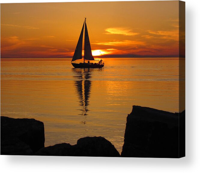 Sister Bay Sunset Sail #2 Acrylic Print featuring the photograph Sister Bay Sunset Sail 2 by David T Wilkinson