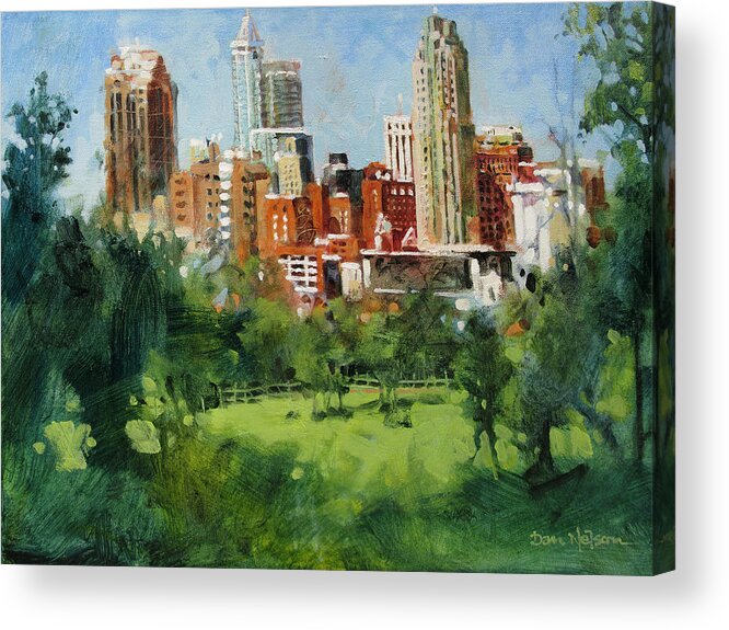 Raleigh Acrylic Print featuring the painting Skyline from Dix Hill by Dan Nelson