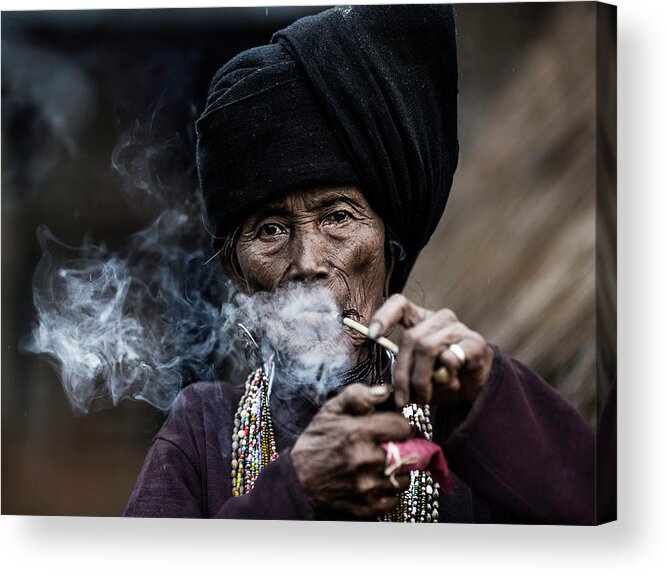 Myanmar Acrylic Print featuring the photograph Smoking 2 by Amnon Eichelberg