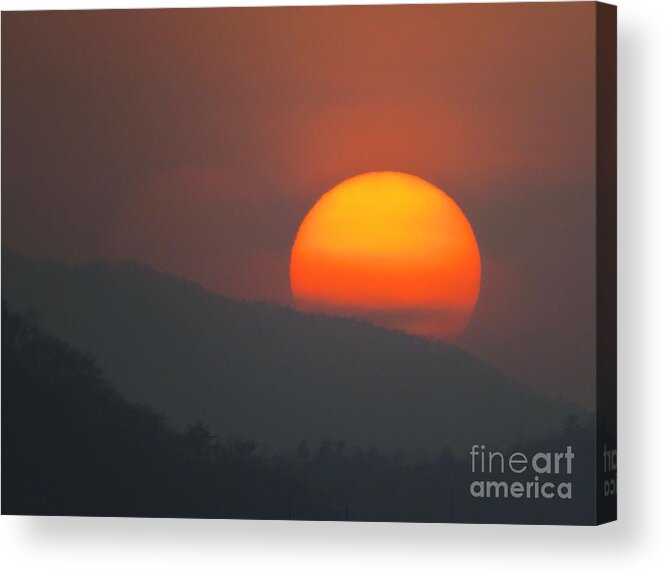 Scenic-mountain-sunset-smoggy-foggy-smoky-sunsets Acrylic Print featuring the photograph Smoky Sunset by Scott Cameron