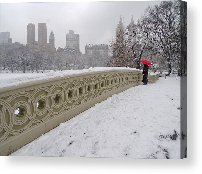 Winter Acrylic Print featuring the photograph Snow at Bow Bridge by Cornelis Verwaal