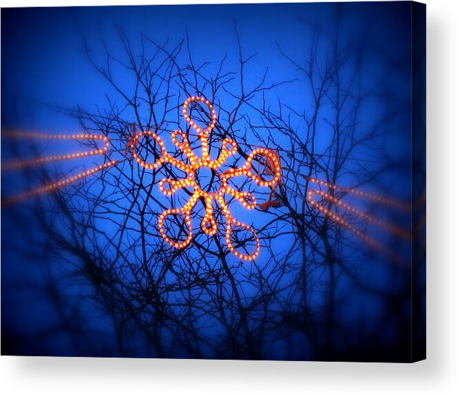 Little Italy Acrylic Print featuring the photograph Snowflake Christmas Lights by Aurelio Zucco