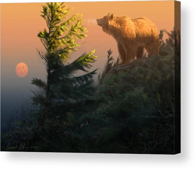 Grizzly Acrylic Print featuring the digital art Something On the Air - Grizzly by Aaron Blaise