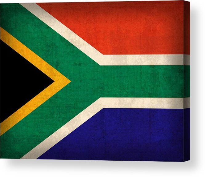 South Africa Flag Vintage Distressed Finish Acrylic Print featuring the mixed media South Africa Flag Vintage Distressed Finish by Design Turnpike