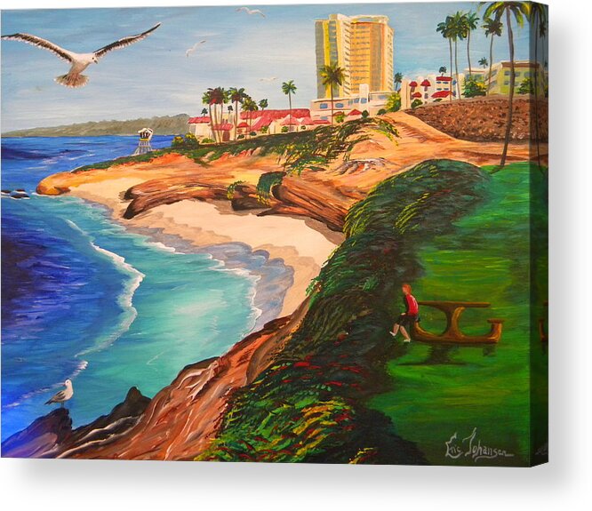 La Jolla Acrylic Print featuring the painting South La Jolla with Sea Gull by Eric Johansen