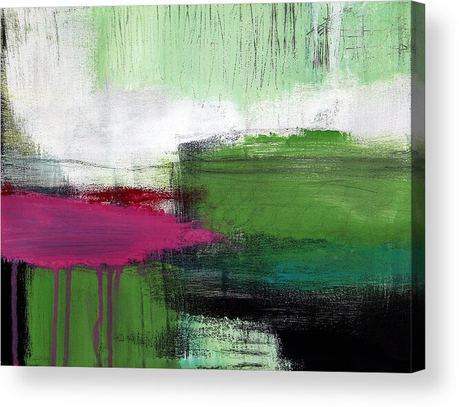Green Abstract Painting Acrylic Print featuring the painting Spring Became Summer- Abstract Painting by Linda Woods