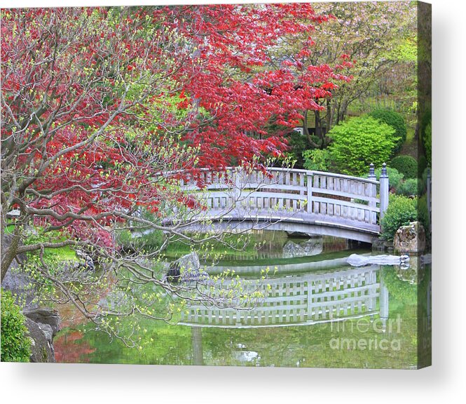 Japanese Garden Acrylic Print featuring the photograph Spring Color over Japanese Garden Bridge by Carol Groenen