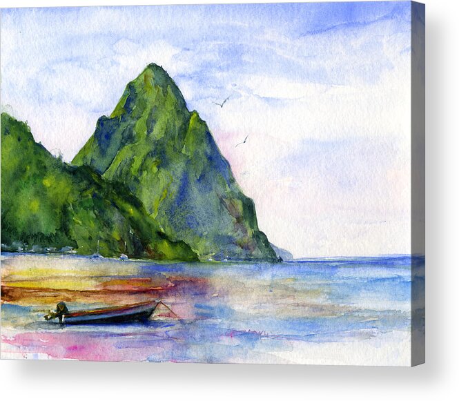 Island Acrylic Print featuring the painting St. Lucia by John D Benson