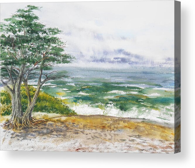 Seascape Acrylic Print featuring the painting Stormy Morning At Carmel By The Sea California by Irina Sztukowski