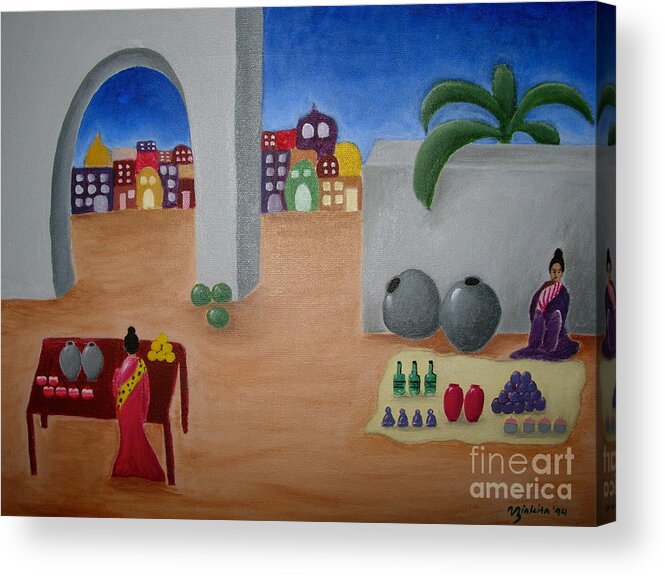 Street Vendors Acrylic Print featuring the painting Street Vendors by Victoria Lakes