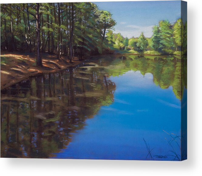 America Acrylic Print featuring the pastel Summer At The Pond by Christopher Reid