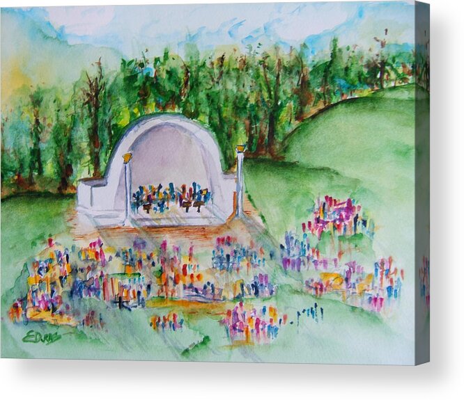 Devou Park Acrylic Print featuring the painting Summer Concert in the Park by Elaine Duras