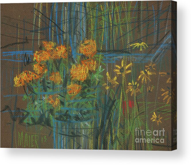 Marigolds Acrylic Print featuring the painting Summer Flowers by Donald Maier