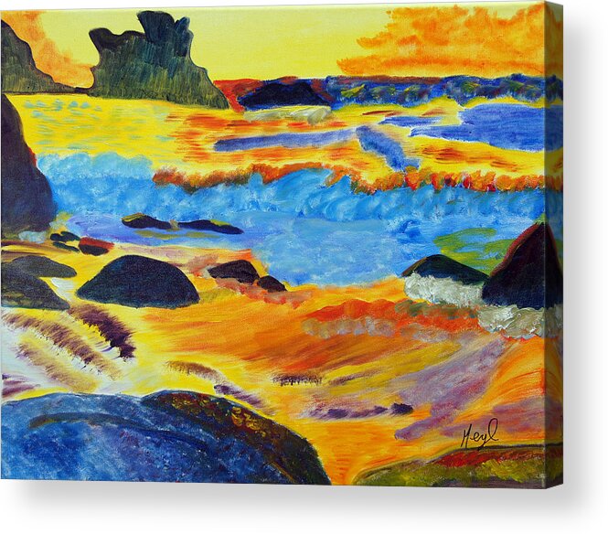 Waves Acrylic Print featuring the painting Sun-kissed Seas by Meryl Goudey