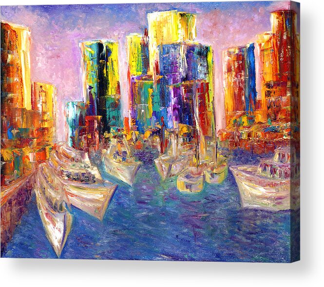  Acrylic Print featuring the painting Sunset In A Harbor by Helen Kagan