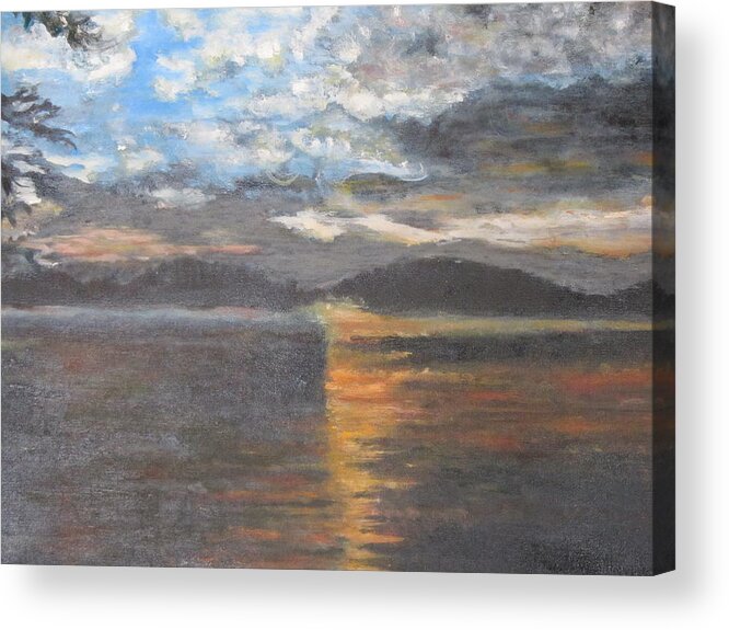 Lake Acrylic Print featuring the painting Sunset on Tupper Lake by Lucille Valentino