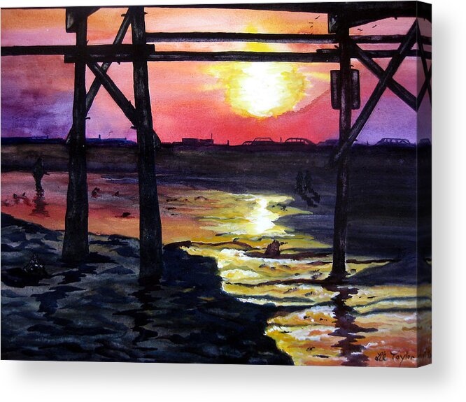 Pier Acrylic Print featuring the painting Sunset Pier by Lil Taylor