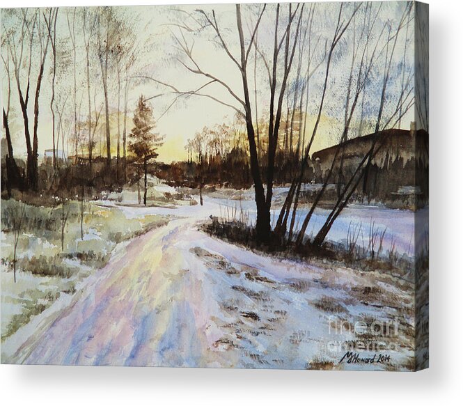Sunset Reflections On Ice Acrylic Print featuring the painting Sunset Reflections On Ice by Martin Howard