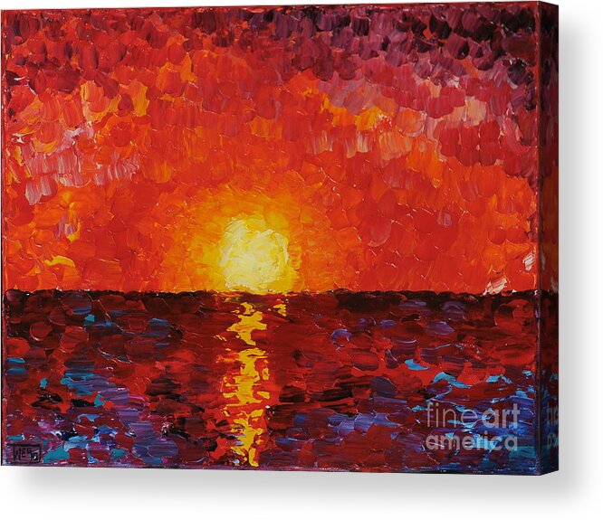 Sunset Acrylic Print featuring the painting Sunset by Teresa Wegrzyn