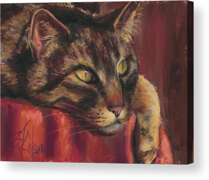 Tabby Cat Acrylic Print featuring the painting Tabby Nap by Billie Colson