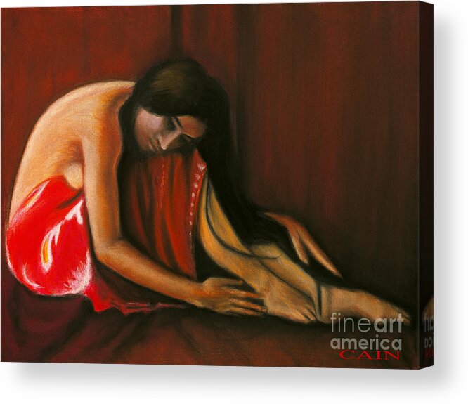 Woman In Red Dress Acrylic Print featuring the painting Tahiti Woman Art Print by William Cain