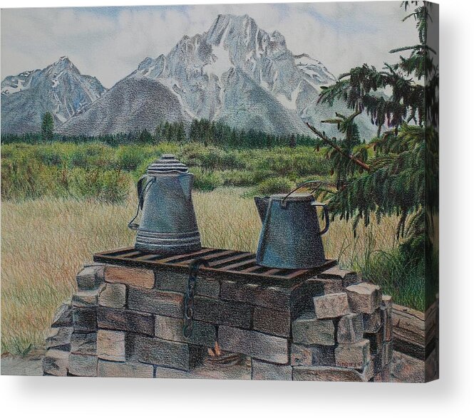 Grand Teton National Park Acrylic Print featuring the drawing Teton Cook Site by Scott Kingery