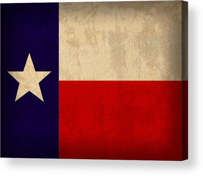 Texas State Flag Lone Star State Art On Worn Canvas Acrylic Print featuring the mixed media Texas State Flag Lone Star State Art on Worn Canvas by Design Turnpike