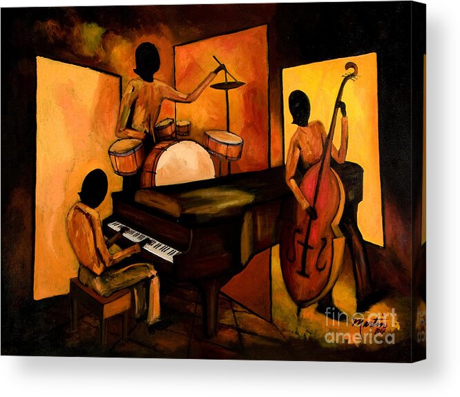 Jazz Acrylic Print featuring the painting The 1st Jazz Trio by Larry Martin
