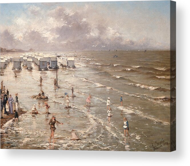 Beach Acrylic Print featuring the painting The Beach at Ostend by Adolphe Jacobs