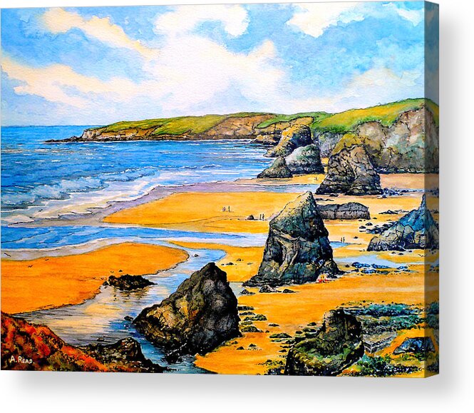 Seascapes Acrylic Print featuring the painting The Bedruthan steps Cornwall by Andrew Read