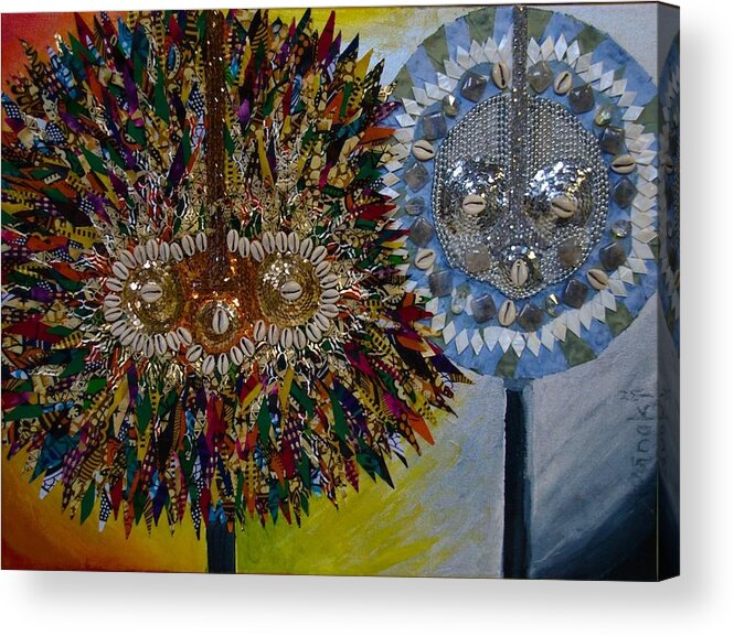 African Tribal Mask Acrylic Print featuring the tapestry - textile The Egungun by Apanaki Temitayo M