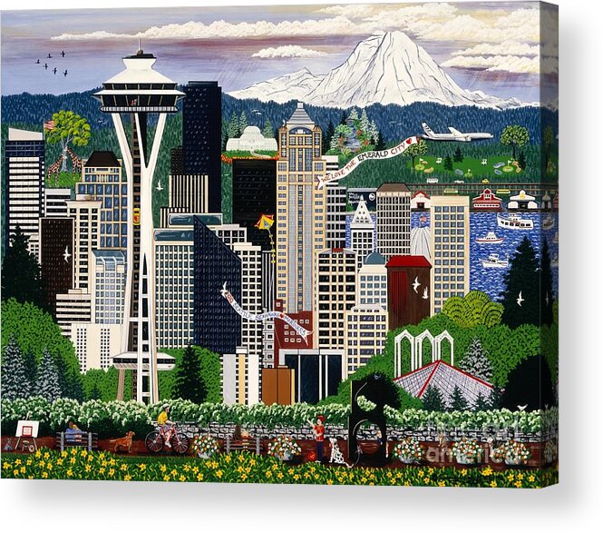 Seattle Acrylic Print featuring the painting The Emerald City Seattle by Jennifer Lake