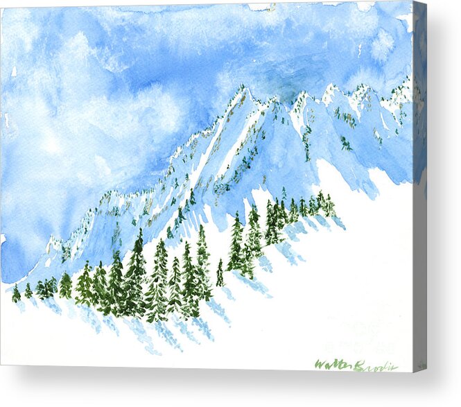 Snowbasin Ski Area Acrylic Print featuring the painting The Face of the Sisters by Walt Brodis