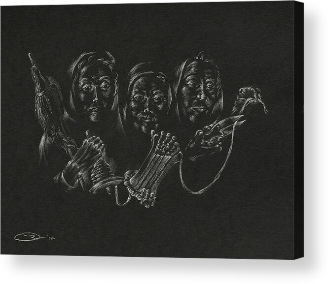 Mythology Acrylic Print featuring the drawing The Fates by Michele Myers