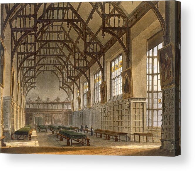 Panelling Acrylic Print featuring the drawing The Hall Of Trinity College, Cambridge by Augustus Charles Pugin