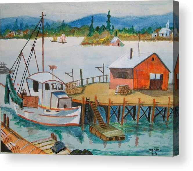 Water Acrylic Print featuring the painting The Harbour by Manjiri Kanvinde