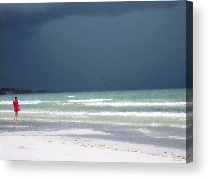 Beach Acrylic Print featuring the painting The Red Dress - Beach Art By Sharon Cummings by Sharon Cummings